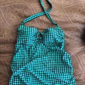 Navy & teal polka dot maternity tankini
